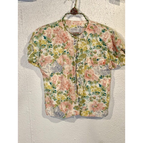 Passports Pier 1 Top Womens Sz M Floral Button Down Shirt Rare VTG - Picture 1 of 5